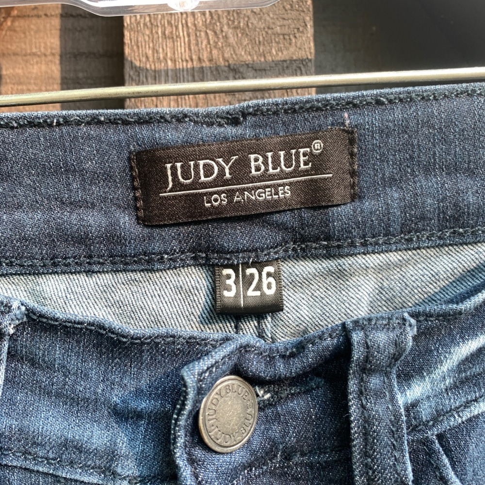 Judy Blue Jeans Women's 3/26 Blue Wash Stretch Skinny Distressed Mid Rise - Picture 9 of 15